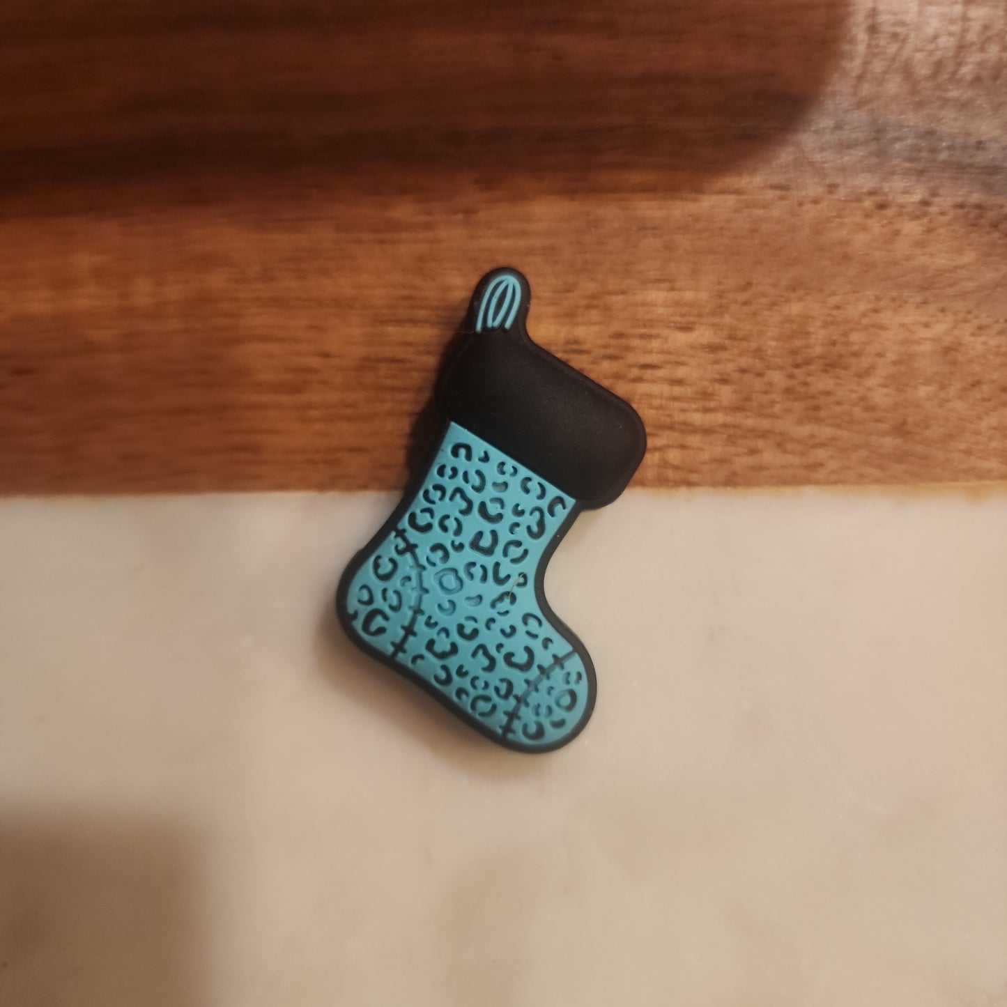 Christmas stocking cheetah print custom exclusive copyrighted silicone focal beads CUSTOM stocking teal