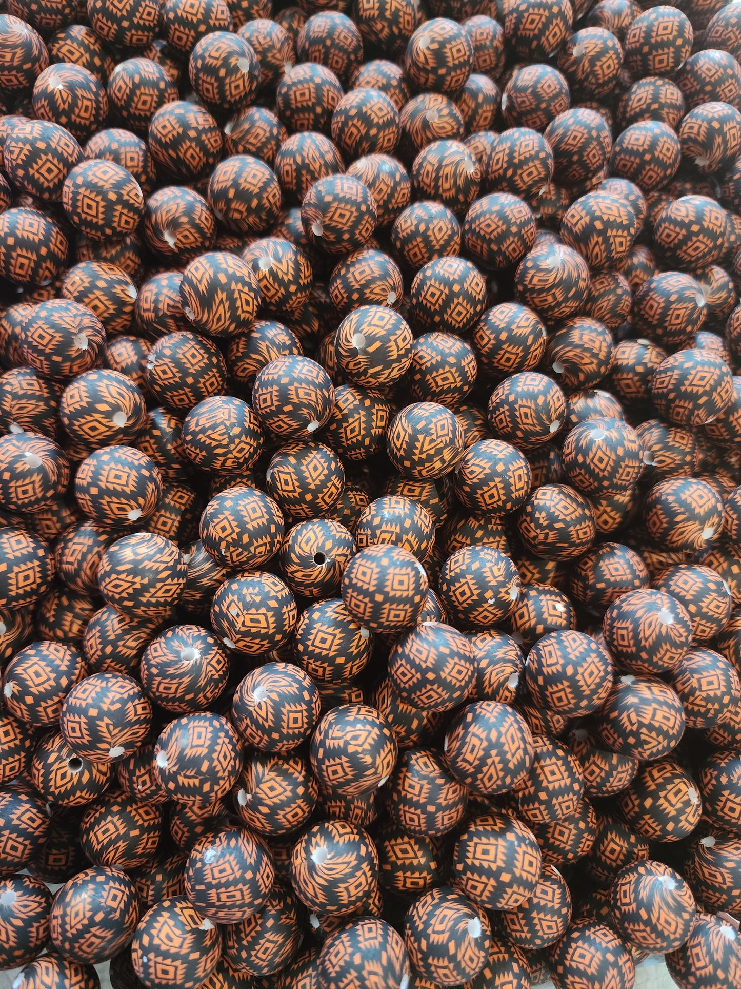 Rust and black aztec custom print beads