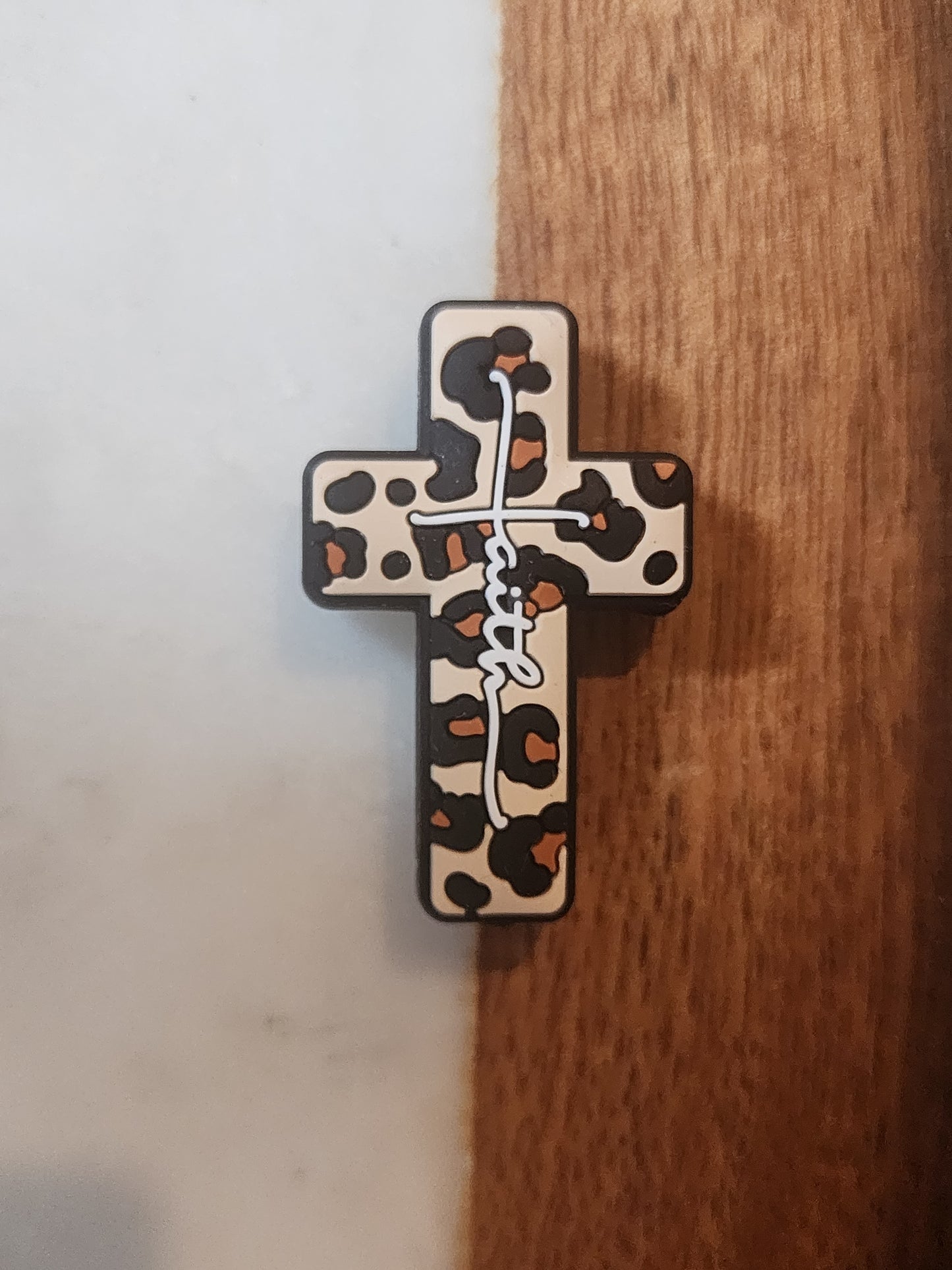 Custom collab faith cross religious focals cheetah print cross