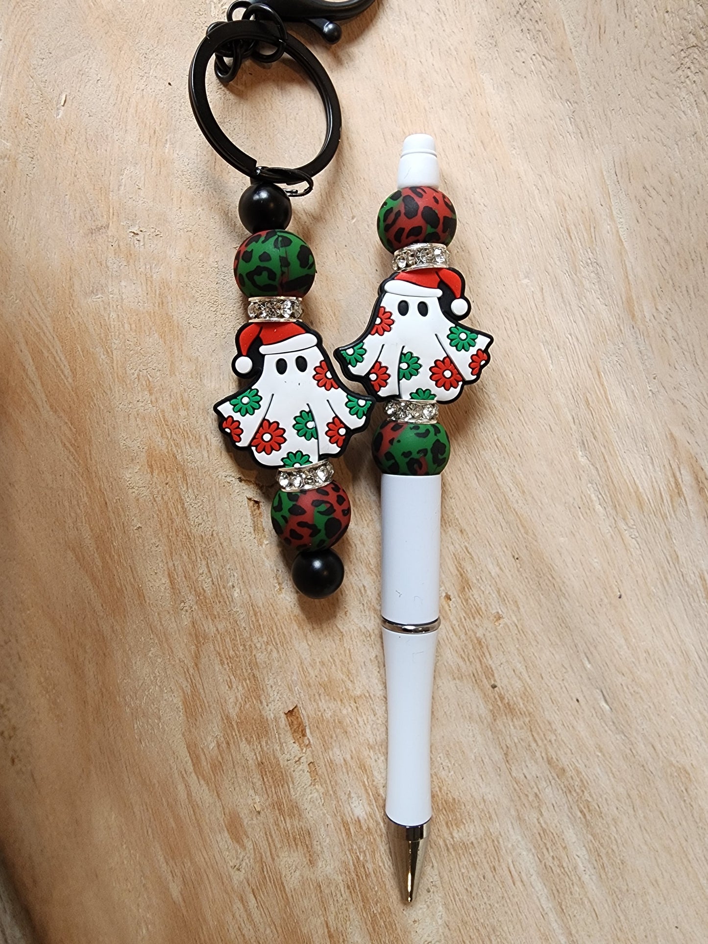 Christmas ghost silicone focal beads pen Keychain set