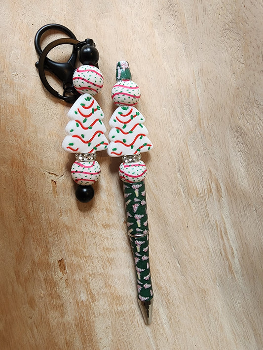 Christmas tree cakes silicone pen keychain set