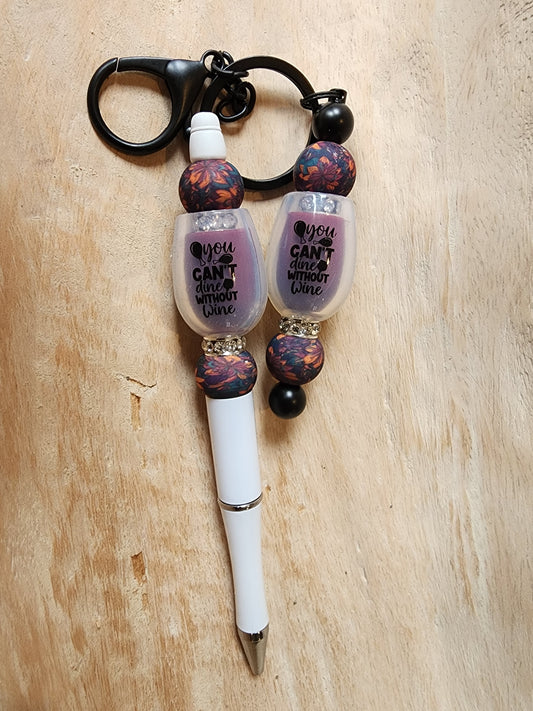 Don't dine without wine silicone focal beads pen and Keychain set