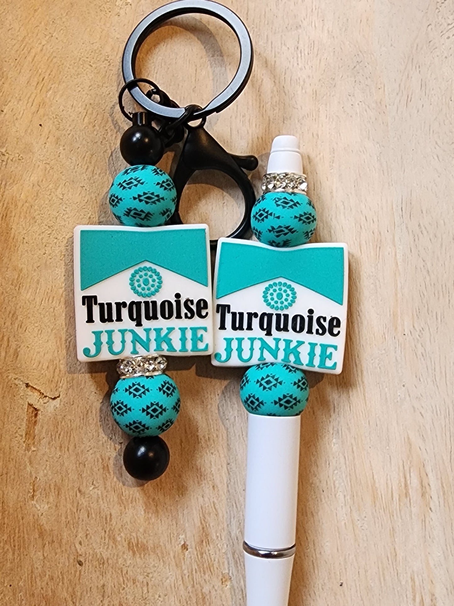 Turquoise junkie silicone beads Keychain pen set