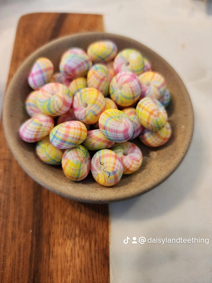 Easter Plaid Silicone Printed Beads - 15mm | Round, Hexagon or Abacus