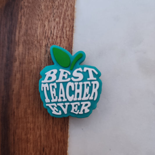 Apple best teacher ever teal silicone beads