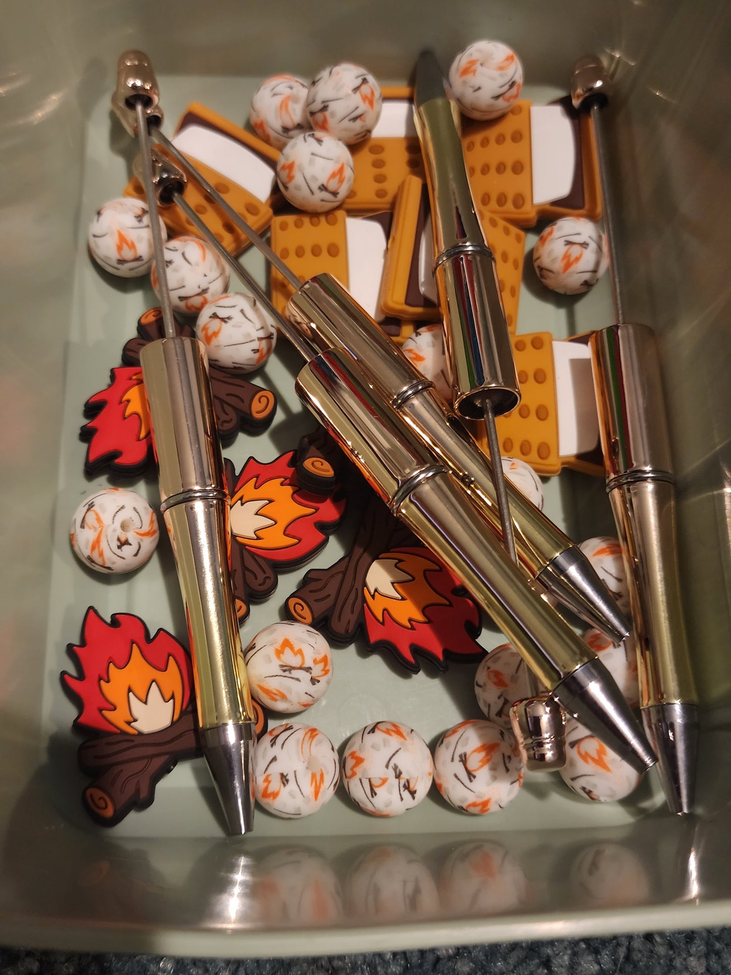Silicone fire and smores bundle of custom beads and pens