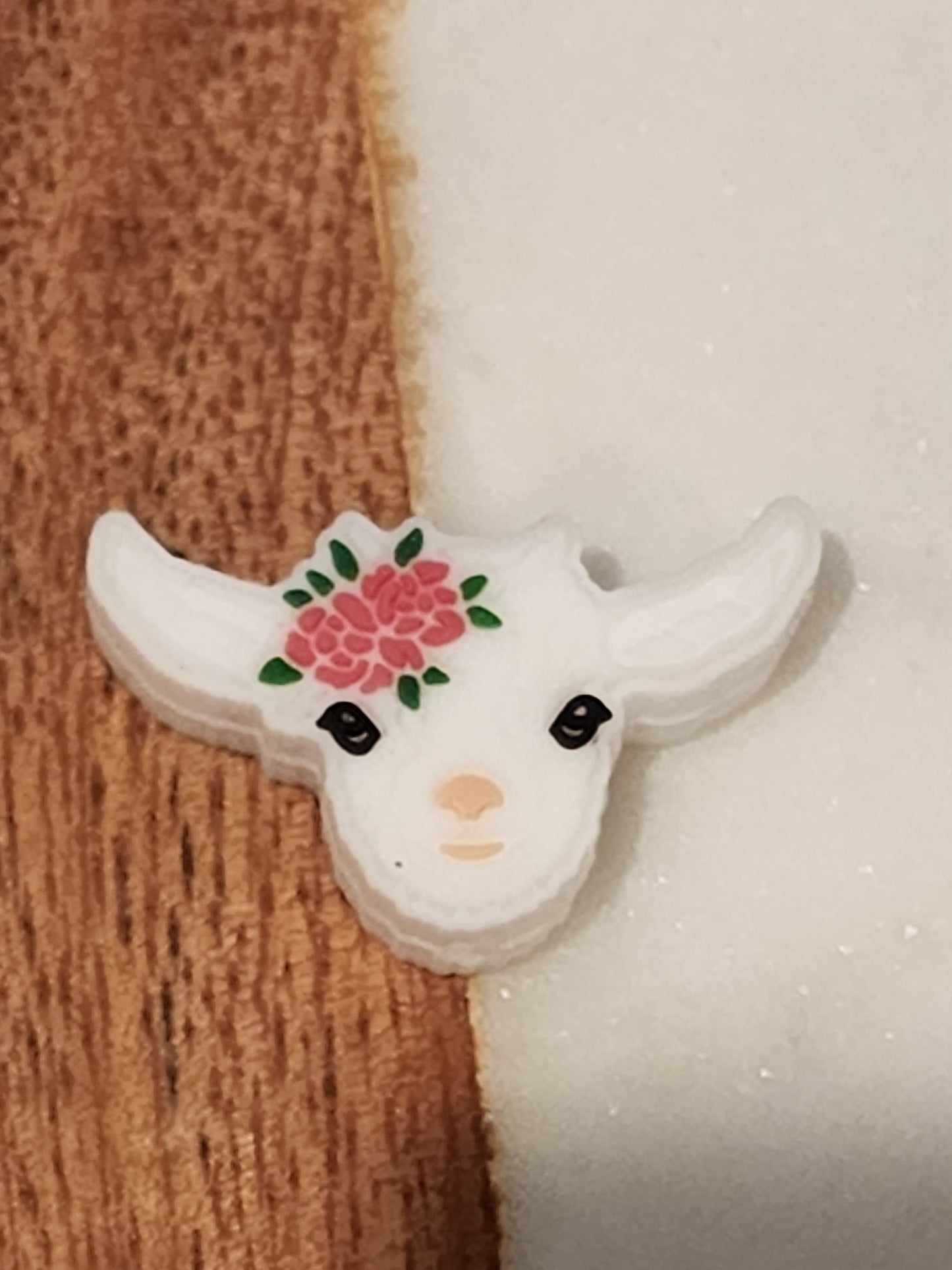 White baby goat silicone focal bead