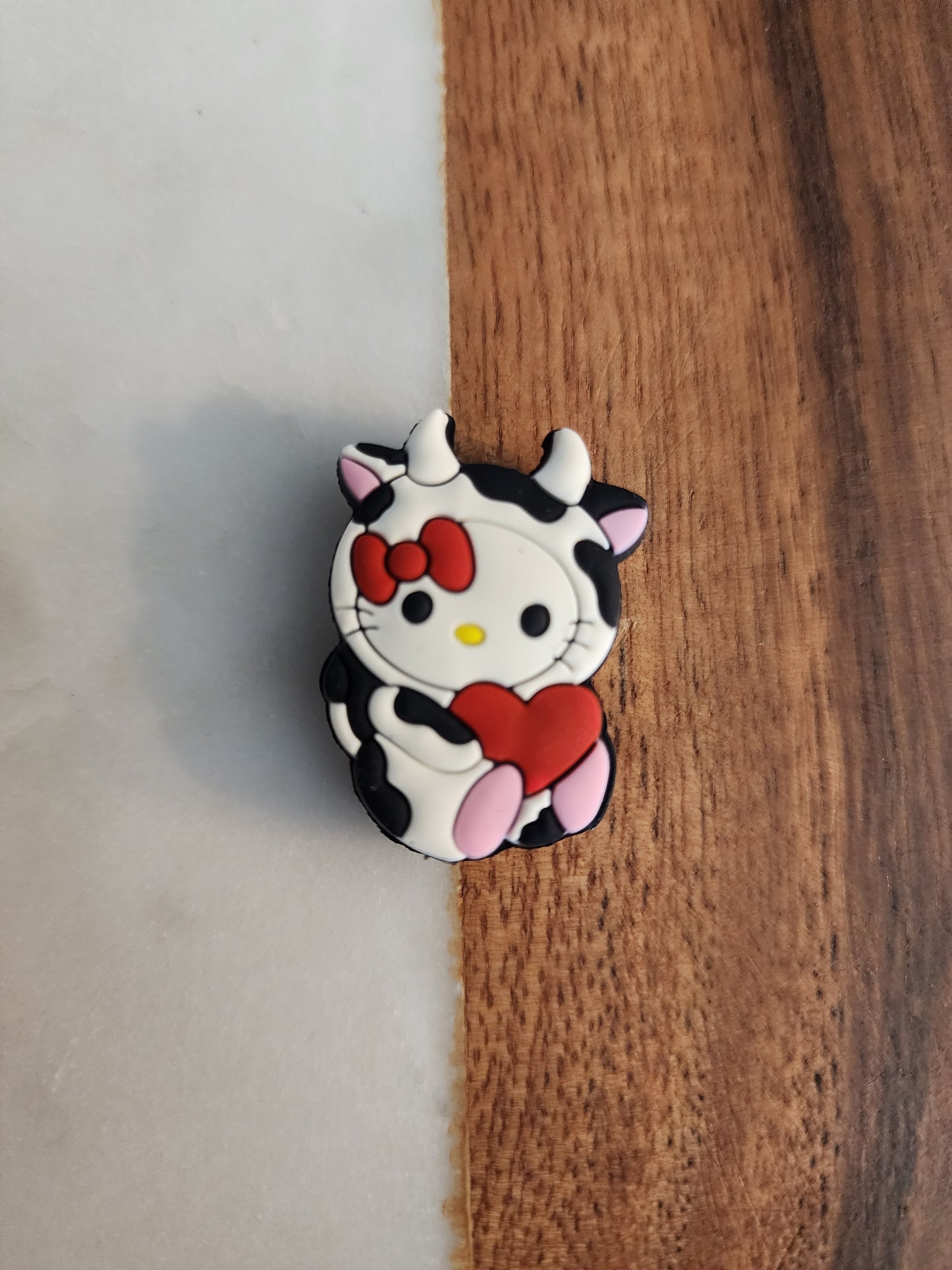 Silicone focal bead kitty in cow costume with heart