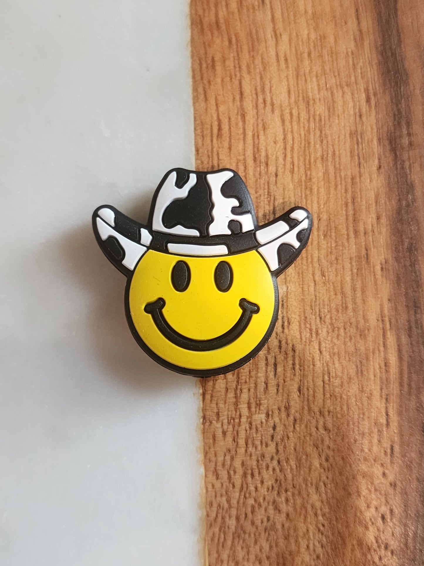 Smiley with cowboy hat yellow custom focal bead-D3