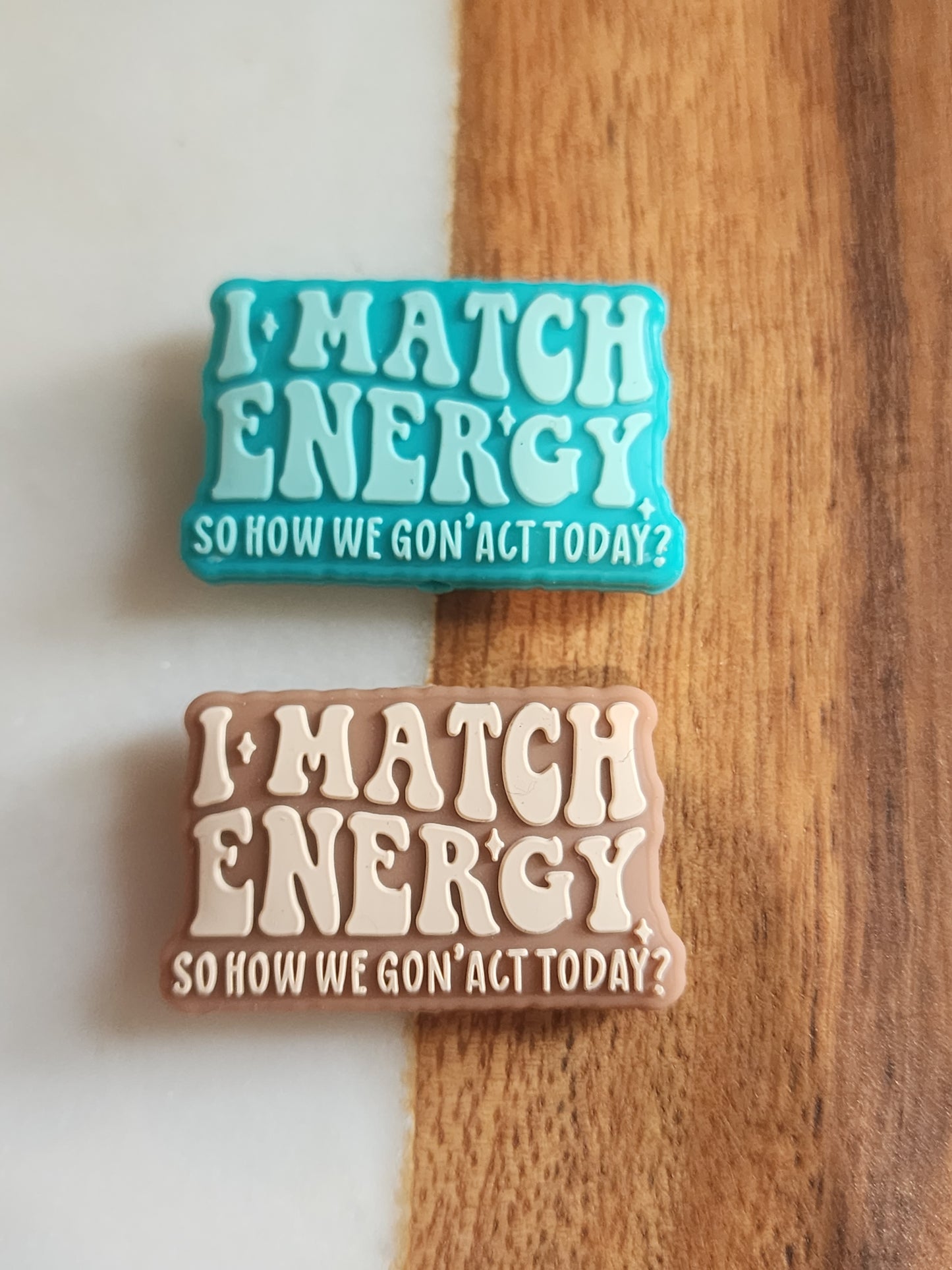 I match energy silicone focal beads teal tan-J14
